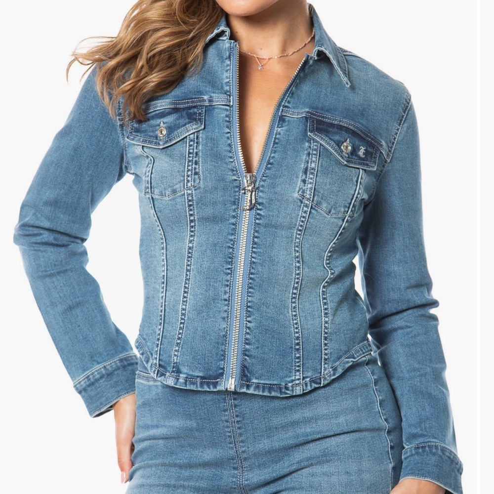 Juicy Couture Corset Trucker Denim Jacket Rhinestone Back S NWT - Picture 2 of 16